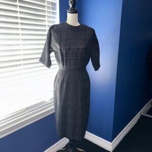 Vintage Fitchene Black Cotton Lace Dress – Mid‑Century Rose Motif